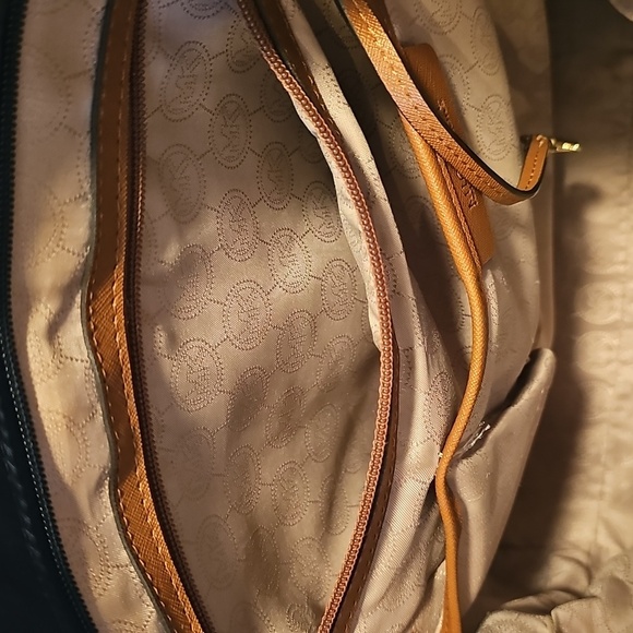 Michael Kors Kempton Blue Nylon Tote Bag with Brown Leather Trim and Gold Trim - Picture 6 of 13